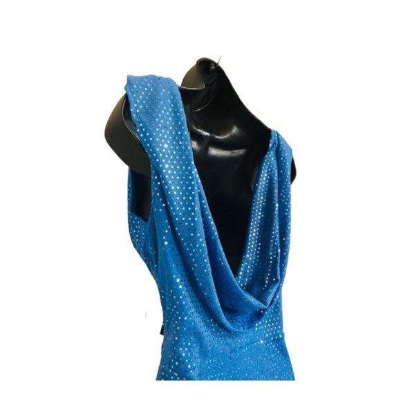 Blue sequin drape cowl back batwing style‎ maxi gown dress size 8 brand new - Picture 11 of 16
